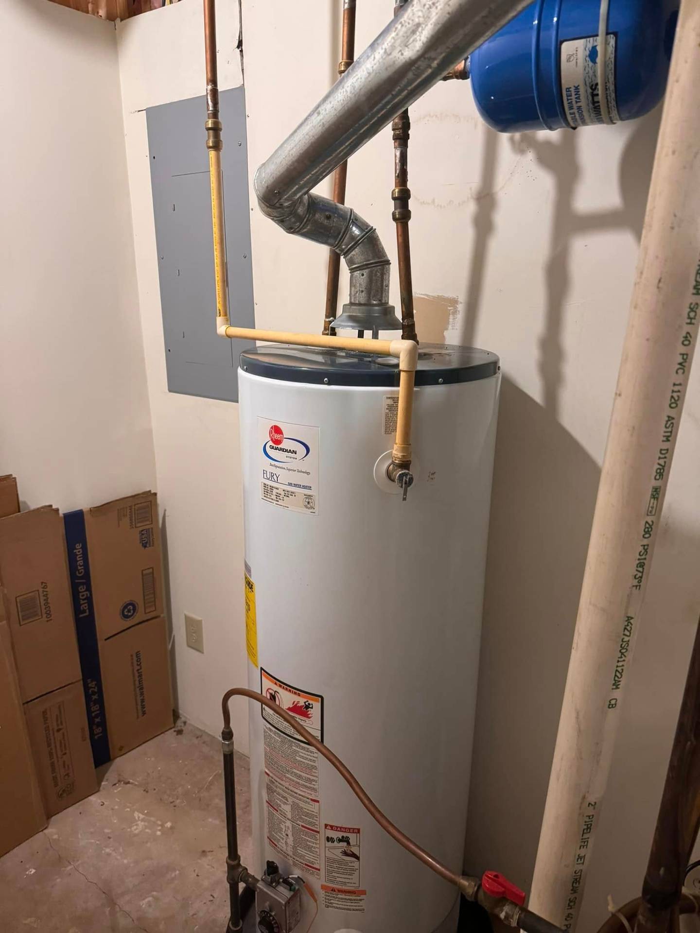 Rheem Guardian gas water heater installation